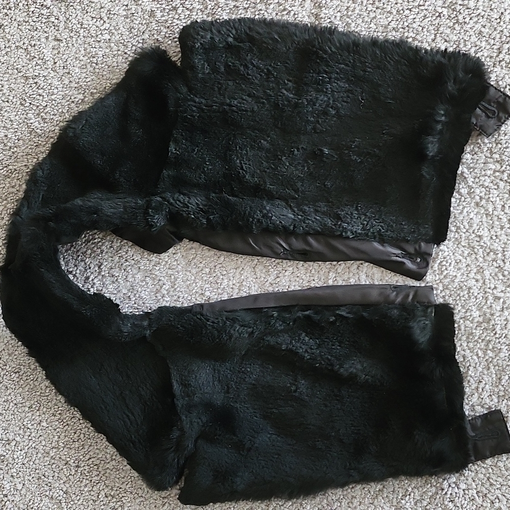 Rabbit fur blazer collar-black